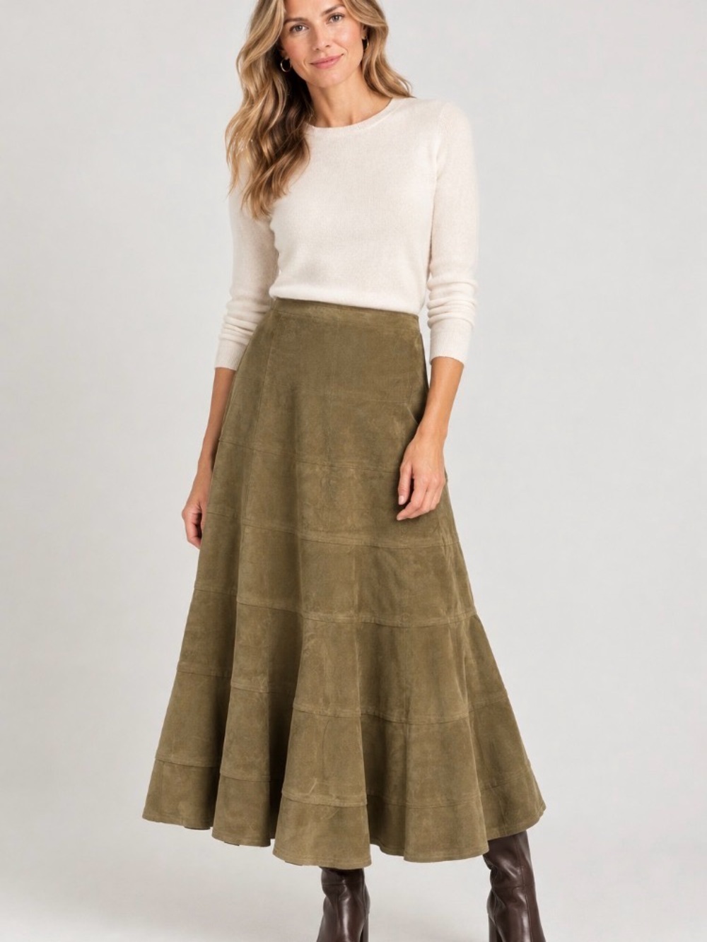 Newport News Tiered Olive Green Maxi Skirt - Women. Size 14